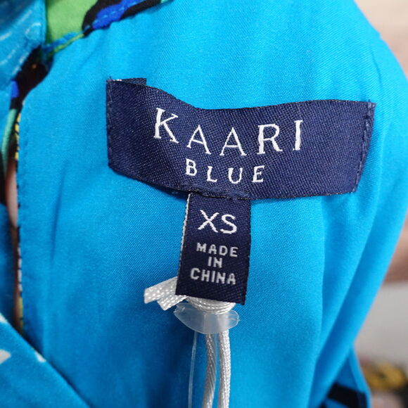 NWT KAARI BLUE TURQUOIS FLORAL STENCIL LEAVES SLEEVELESS FLORAL DRESS WOMENS XS - Picture 6 of 9